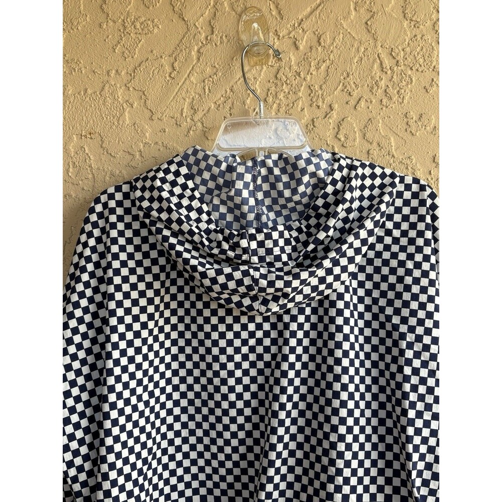 J. Crew NWT Navy White Anorak XL Checkerboard Active Woman Hooded Zipper Jacket - Picture 5 of 13